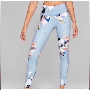 Athleta Paradise Floral High Rise Chaturanga Leggings Light Blue sz XS GUC